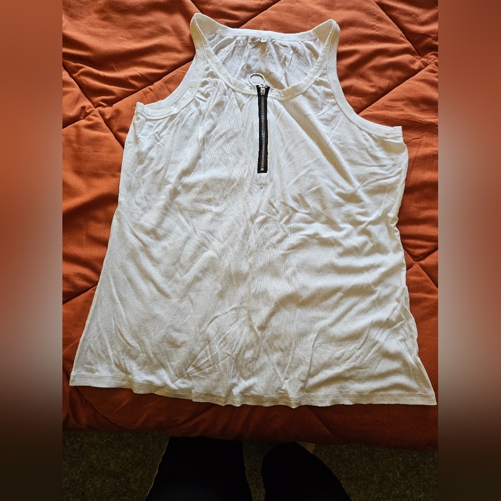 White Sleeveless Top with Zipper Detail
